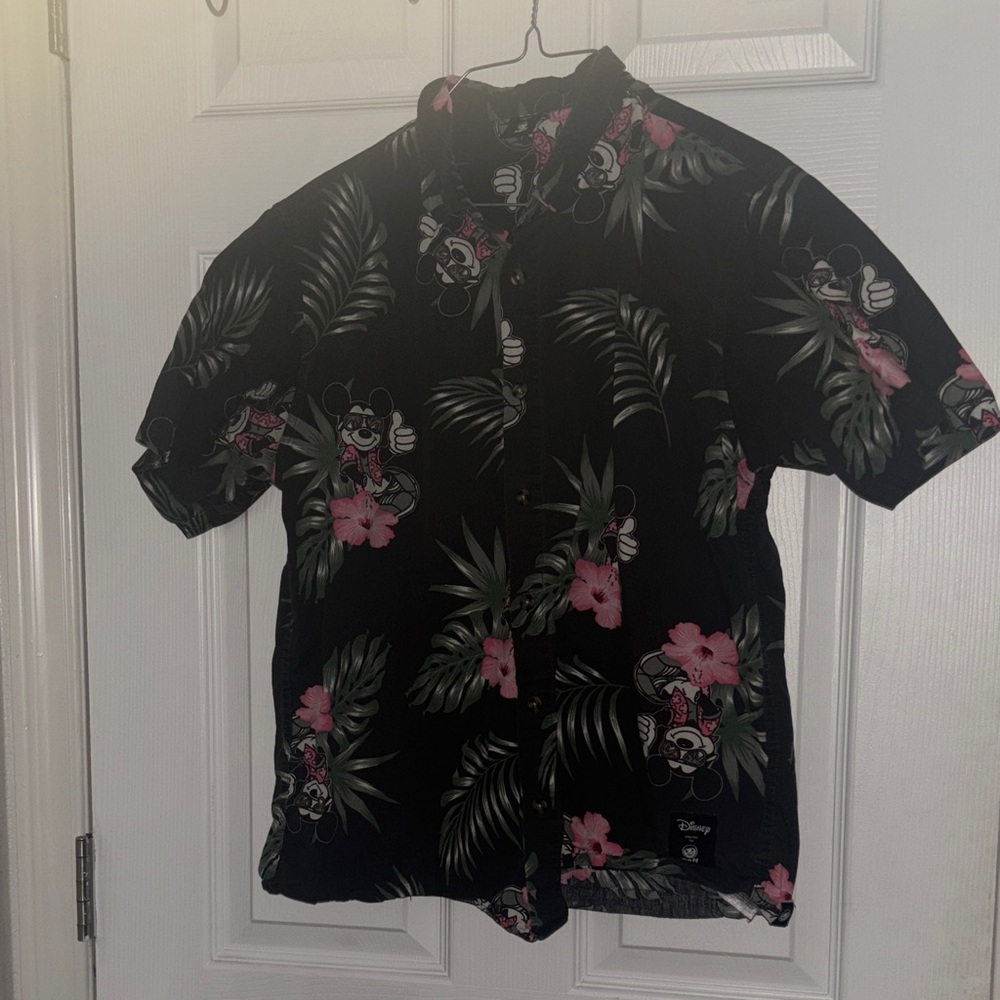 Disney Black and Pink Floral Men's Shirt